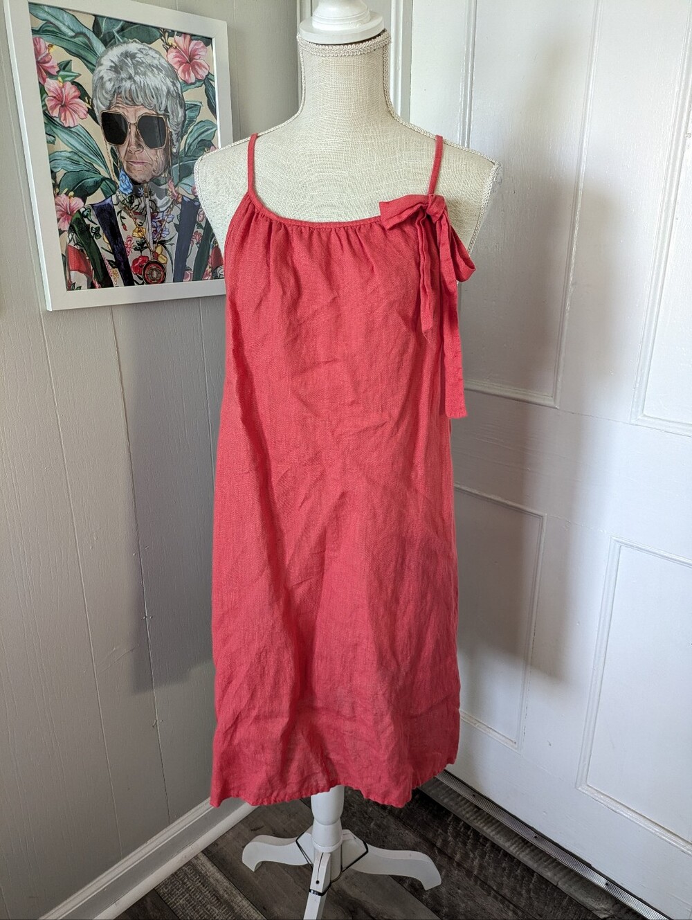 MARISA & MARIE ITALY Linen Dress SIZE M Red / Dark Coral Sleeveless Midi